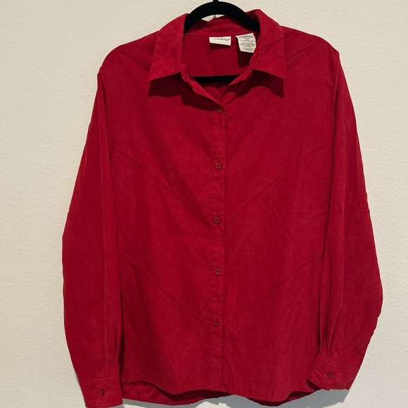 White Stag Tops - White Stag Vibrant Red Suede Button Up